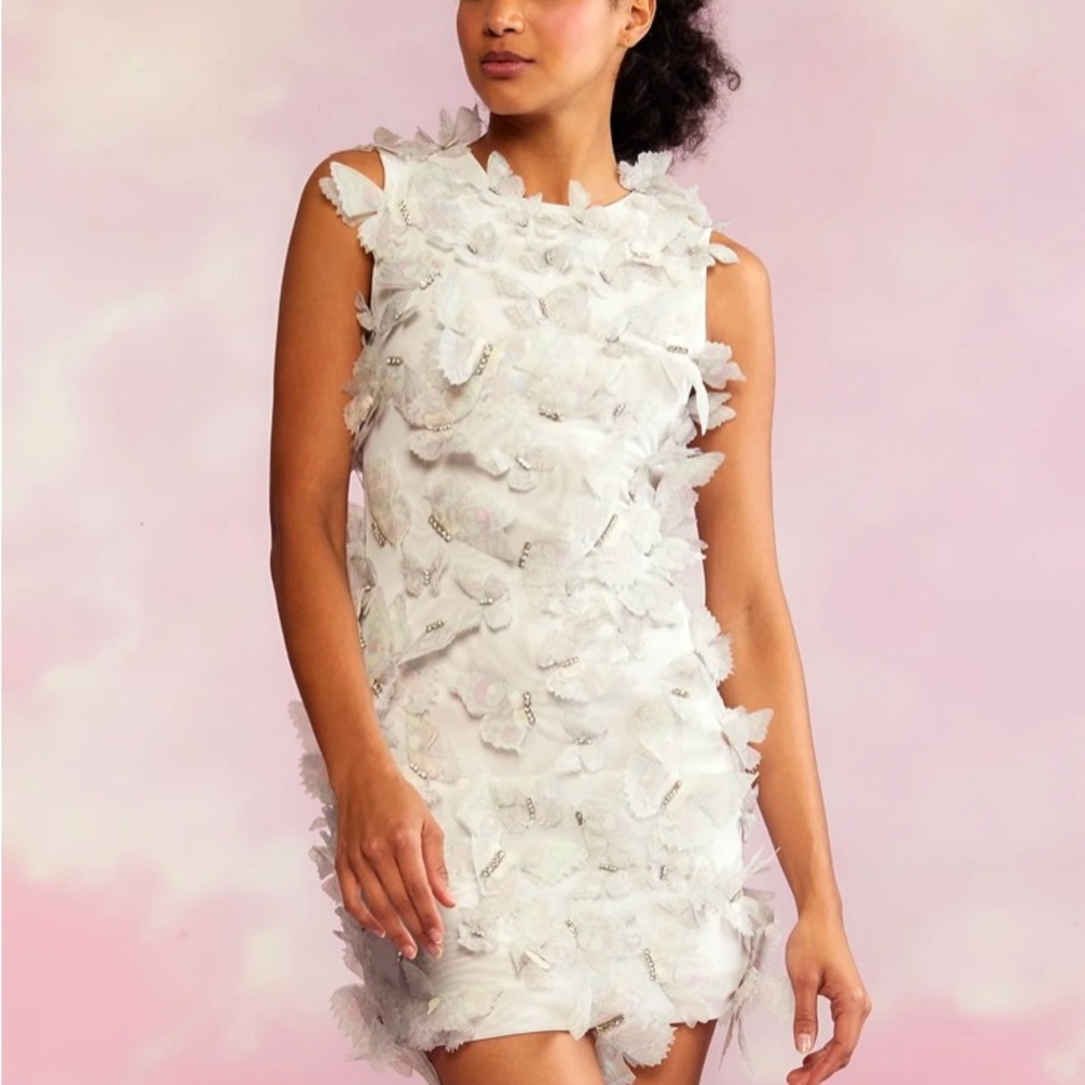 Cynthia Rowley White Butterfly Embellished Minidress, Size 4, NWT